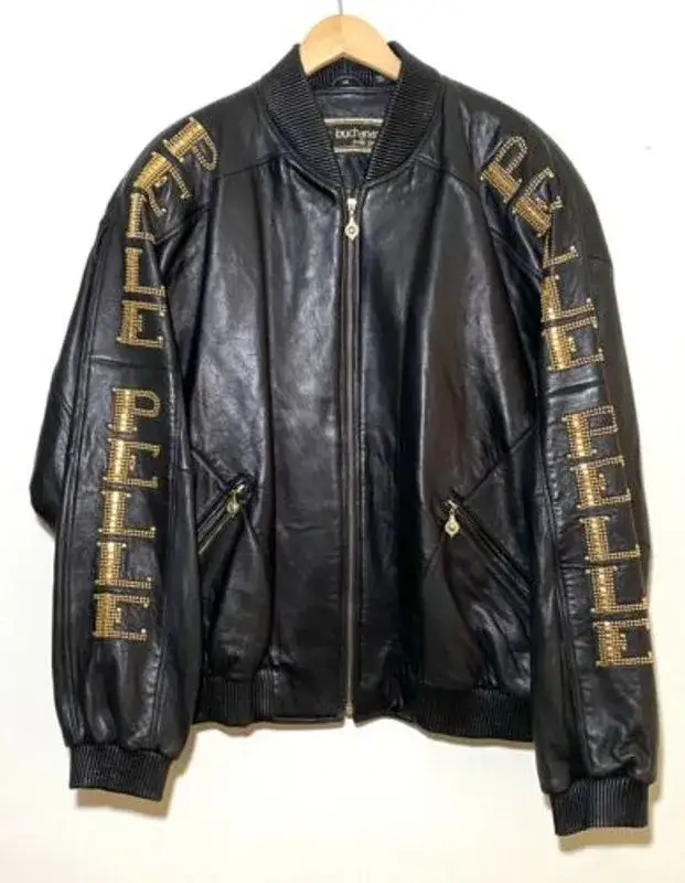 Pelle Pelle Black And Golden MB Leather Jacket, pellepelle.us