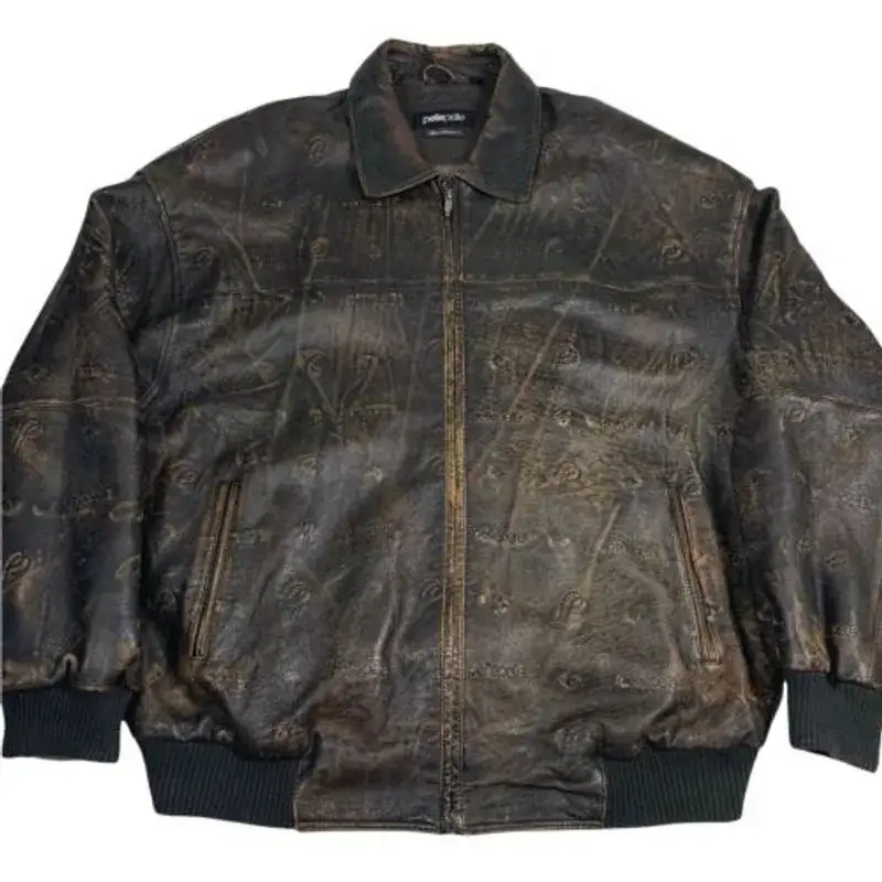 Pelle Pelle Dark Brown Embossed Leather Jacket, PELLEPELLE.US