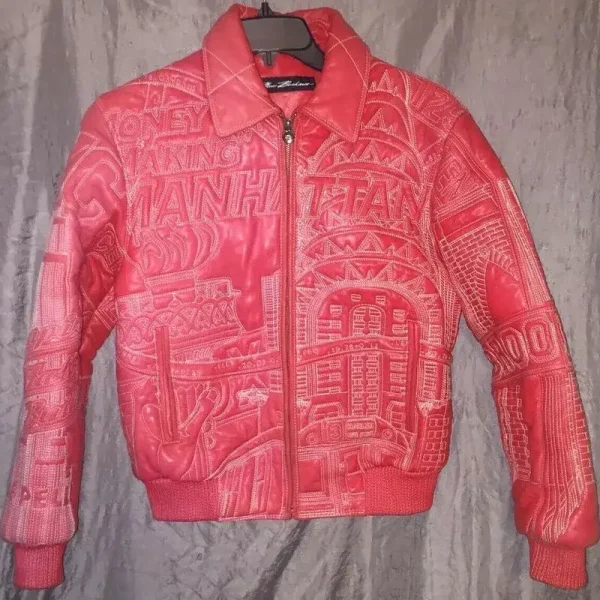 Pelle Pelle Queens Red Embossed Leather Jacket, PELLEPELLE.US