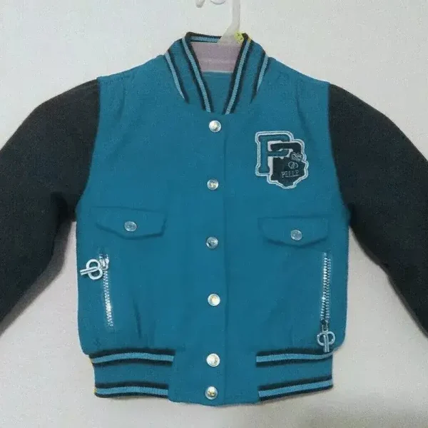 Pelle Pelle Kids Turquoise Varsity Wool Jacket, pellepelle.us