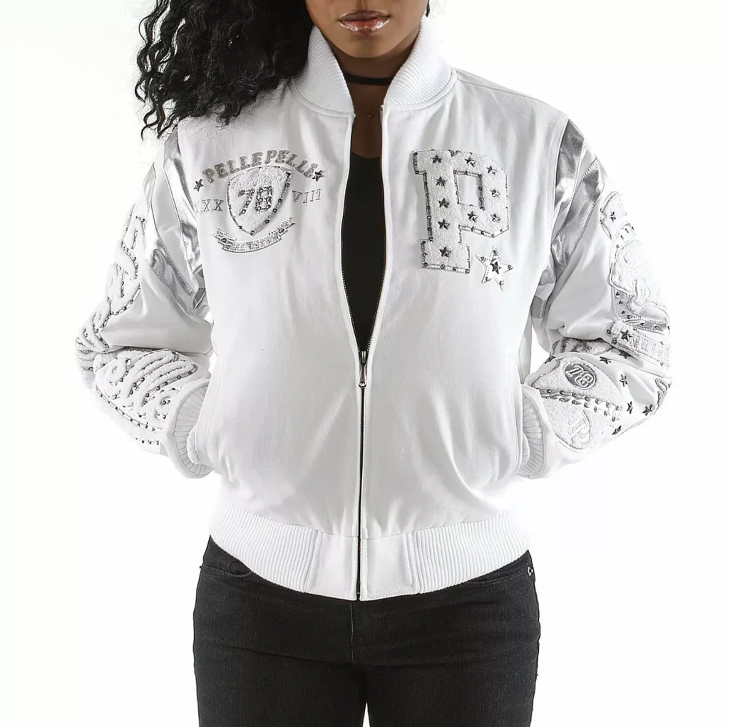 Pelle Pelle White Patches Varsity Jacket, pellepelle.us