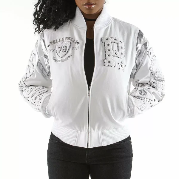 Pelle Pelle White Patches Varsity Jacket, pellepelle.us