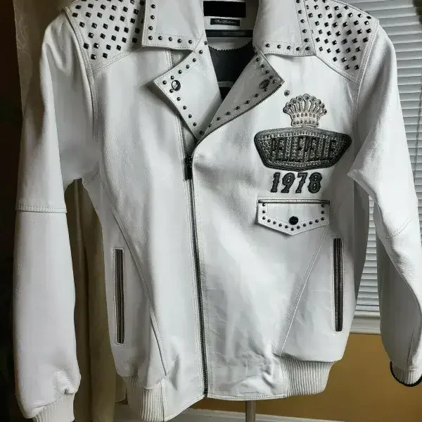 Pelle Pelle White Studded Leather Jacket, pellepelle.us