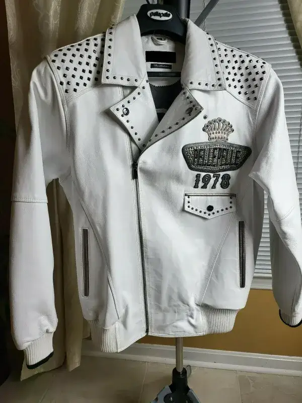 Pelle Pelle White Studded Leather Jacket, pellepelle.us