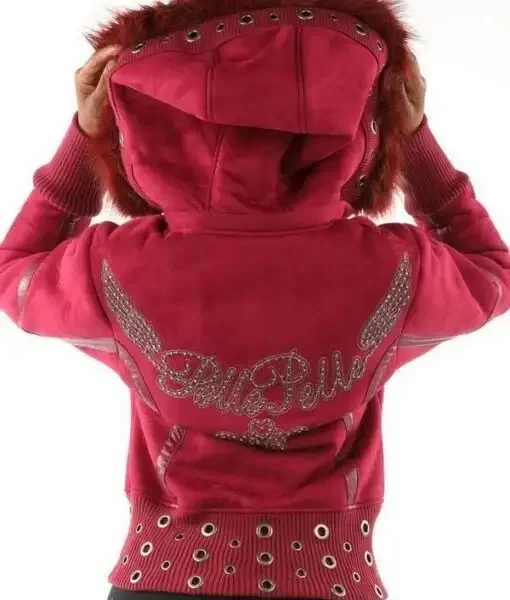 Pelle Pelle Ladies Fur Hooded Pink Jacket, pellepelle.us