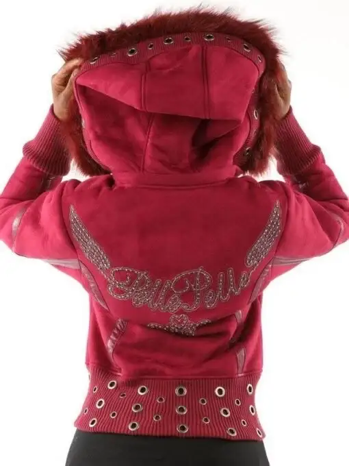 Pelle Pelle Ladies Fur Hooded Pink Jacket, pellepelle.us