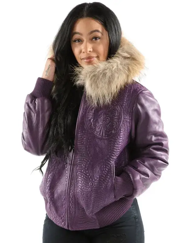 Pelle Pelle Womens Purple Morocco Leather Jacket, pellepelle.us