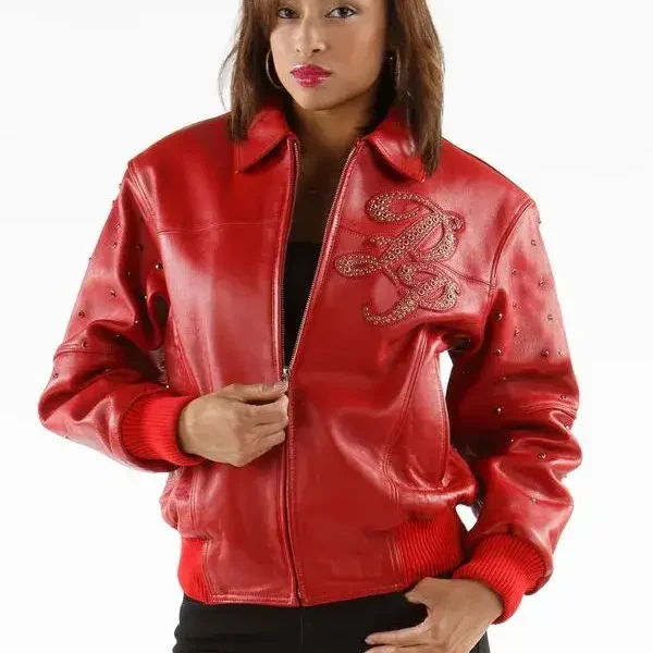 Pelle Pelle Women Red Leather Studded Jacket, pellepelle.us