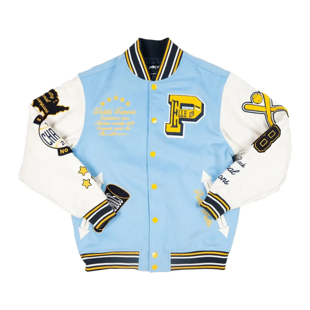 Pelle Pelle Blue World Famous Varsity Jacket, PELLEPELLE.US