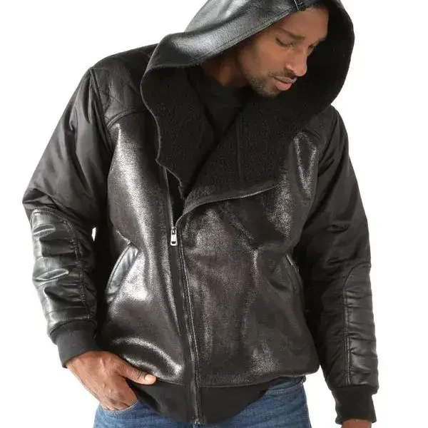 Pelle Pelle Worldwide Trademark Bomber Leather Black Jacket, pellepelle.us