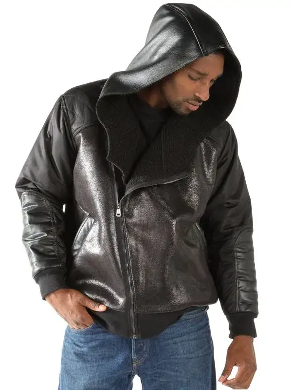 Pelle Pelle Worldwide Trademark Bomber Leather Black Jacket, pellepelle.us