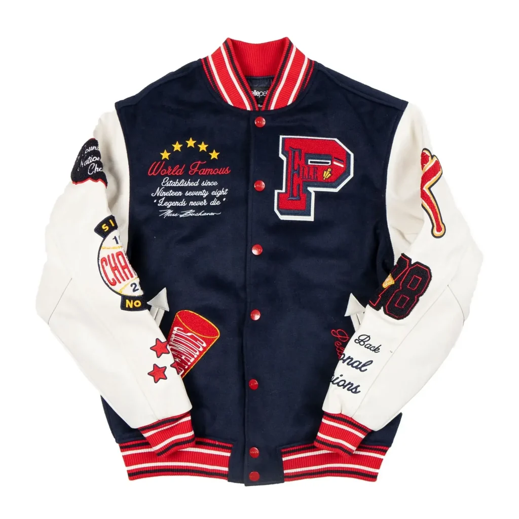 Pelle Pelle World Famous Navy Wool and Leather Varsity Jacket, pellepelle.us