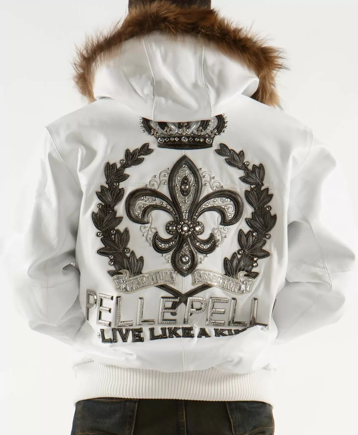 White Live Like A King Pelle Pelle Hooded Fur Jacket, pelepelle.us