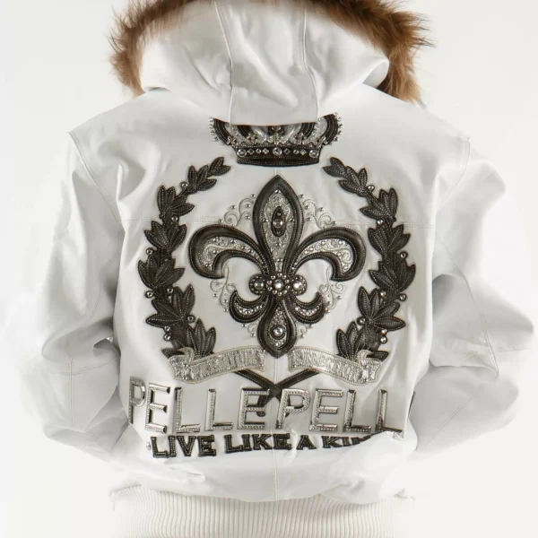 White Live Like A King Pelle Pelle Hooded Fur Jacket, pelepelle.us