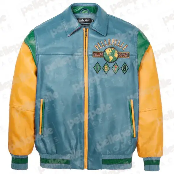 Pelle Pelle Turquoise Soda Club Leather Jacket, PELLEPELLE.US