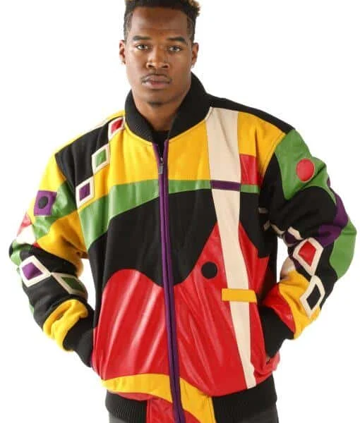 Pelle Pelle Mens Abstract Bomber Black Jacket, pellepelle.us