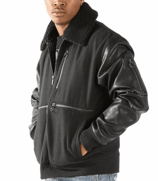 Pelle Pelle Black Fur Collar Zipper Jacket, pellepelle.us