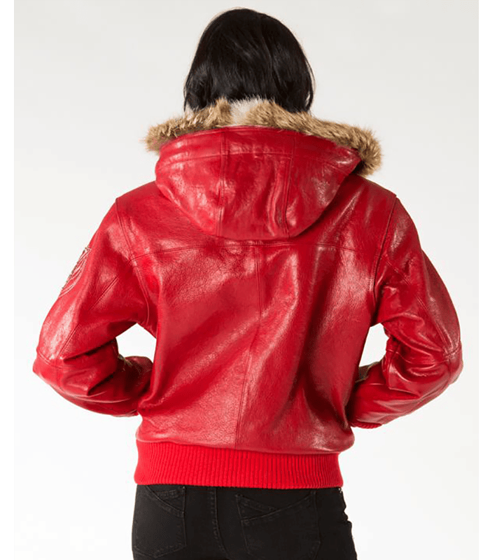 Pelle Pelle Red Leather Fur Hood Jacket, pellepelle.us