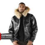 Pelle Pelle Men Black Fur Hood Jacket