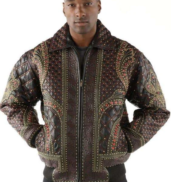 Pelle Pelle Men Quilted Leather Studded Jacket, PELLEPELLE.US