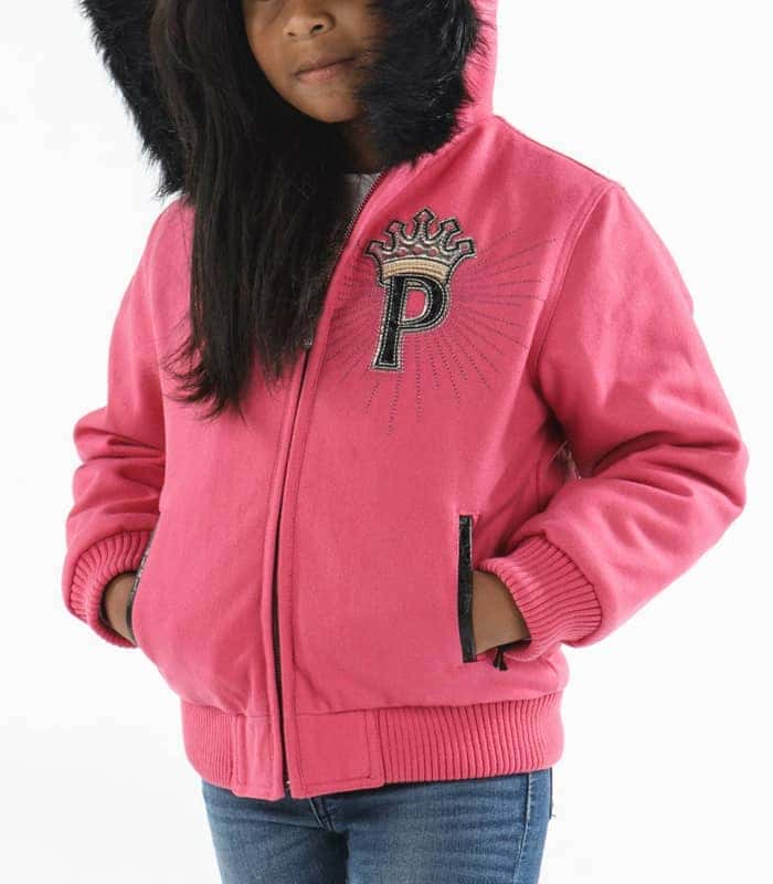 Pelle Pelle Kids Pink Wool Fur Hood Jacket, pellepelle.us