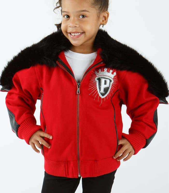 Pelle Pelle Kids Red Wool Fur Jacket, pellepelle.us