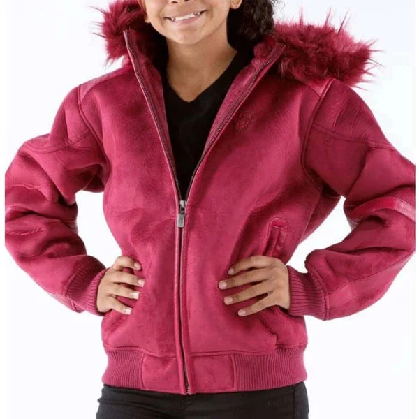 Pelle Pelle Kids Pink Fur Hood Wool Jacket, pellepelle.us