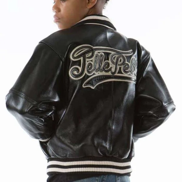 Pelle Pelle Kids Black Leather Varsity Jacket, pellepelle.us