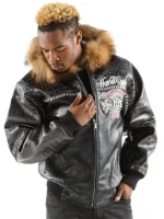 Pelle Pelle World Tour 1978 Black Fur Hooded Leather Jacket