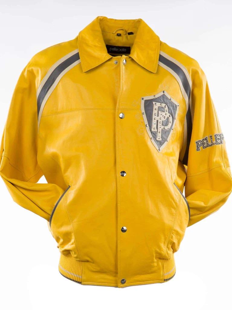 Pelle Pelle Bright Gold Varsity Jacket, pellepelle.us