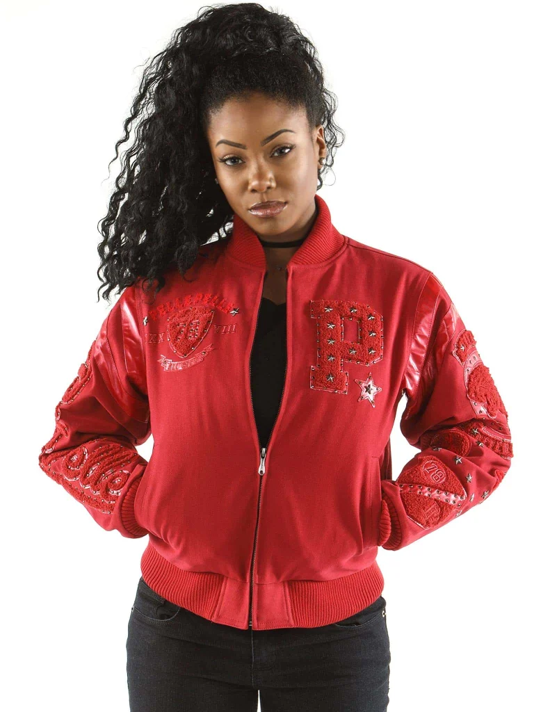 Pelle Pelle Ladies Eclipse Varsity Red Jacket, pellepelle.us