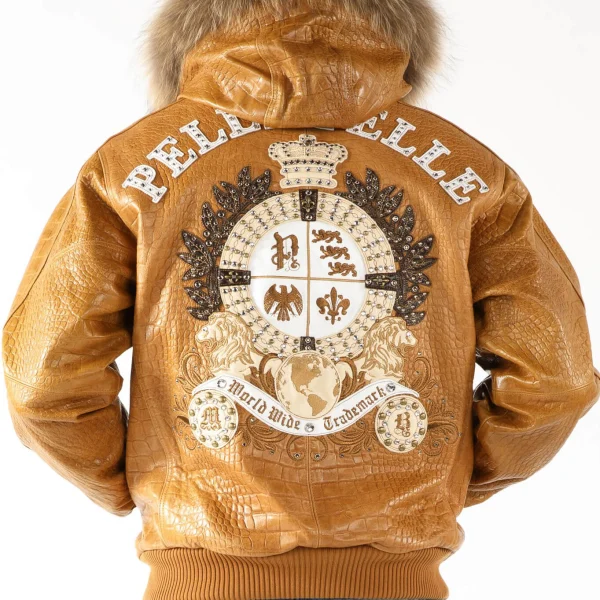 Pelle Pelle Fur Hooded Mustard Leather Jacket, pellepelle.us