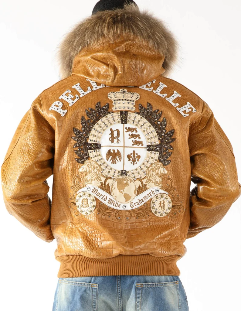 Pelle Pelle Fur Hooded Mustard Leather Jacket, pellepelle.us