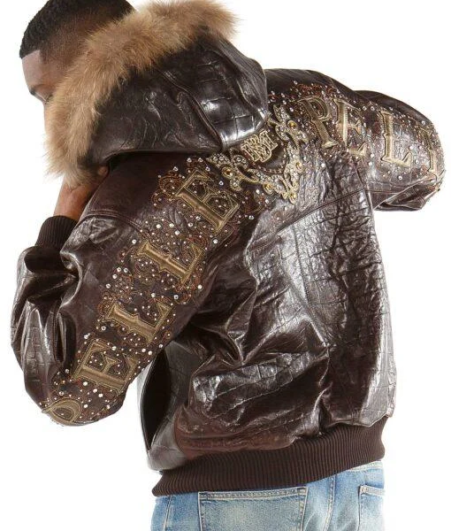 Pelle Pelle Brown Fur Hooded Leather Jacket, pellepelle.us