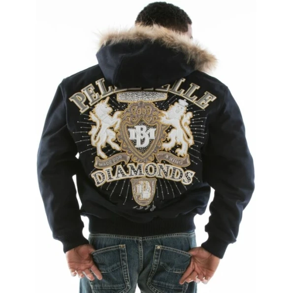 Pelle Pelle Diamond Fur Hood Wool Jacket, pellepelle.us