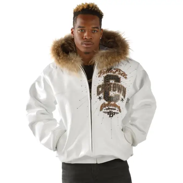 Pelle Pelle Men Fur Hooded White Jacket, pellepelle.us