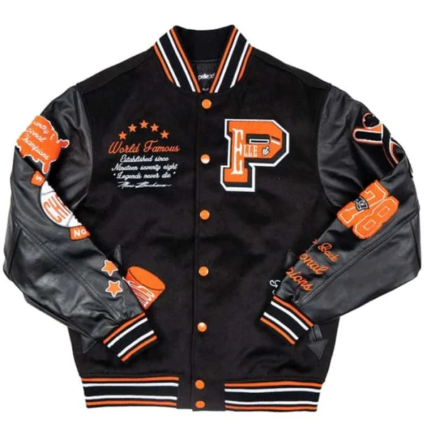 Pelle Pelle Black Orange World Famous Varsity Jacket