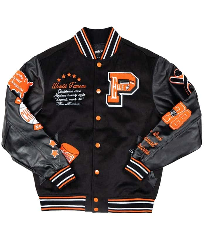 Pelle Pelle Black Orange World Famous Varsity Jacket