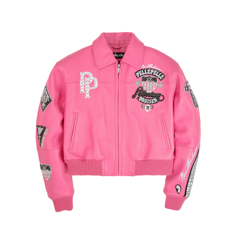  American Bruiser Pink Crop Leather Jacket