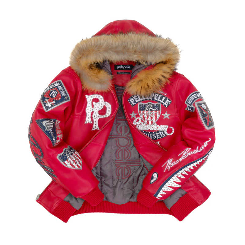 Pelle Pelle American Bruiser Red Hooded Jacket view 3