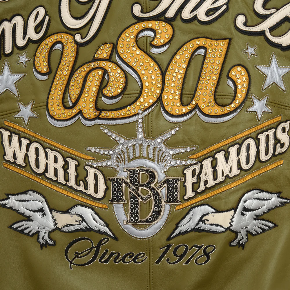 Pelle Pelle Stars and Stripes Olive Leather Jacket view 3