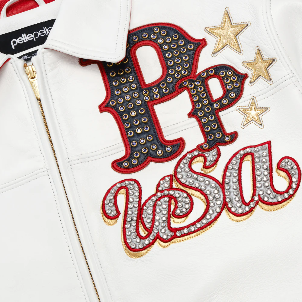 Pelle Pelle Stars and Stripes White Leather Jacket view 4