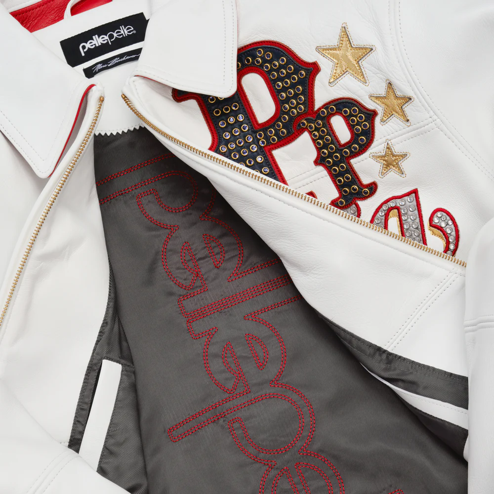 Pelle Pelle Stars and Stripes White Leather Jacket view 3